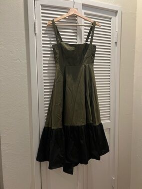 Anthropologie Mare Mare Corset Midi Dress Olive Green Dress with Black Hem